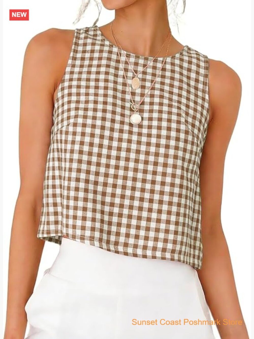Womens Gingham Crop Tank Top Sleeveless Vest Cotton Blend Spring Summer